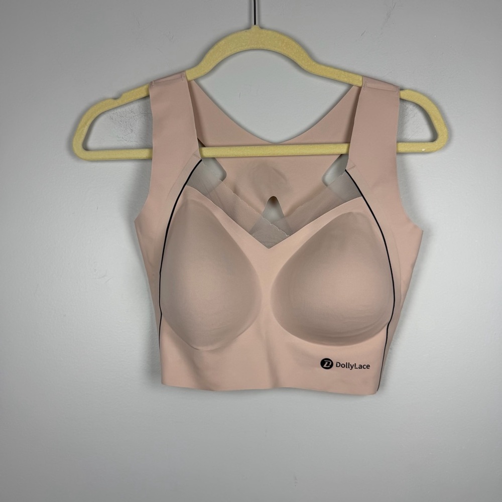 DollyLace Push-up Full Cup Elastic Strap Wireless Bra Size Large Beige Comfort